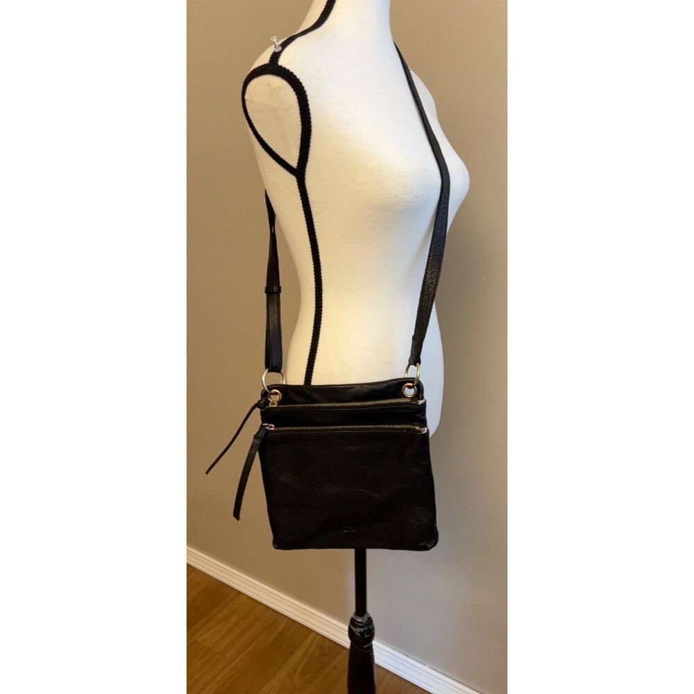 Margot double zipper black leather crossbody